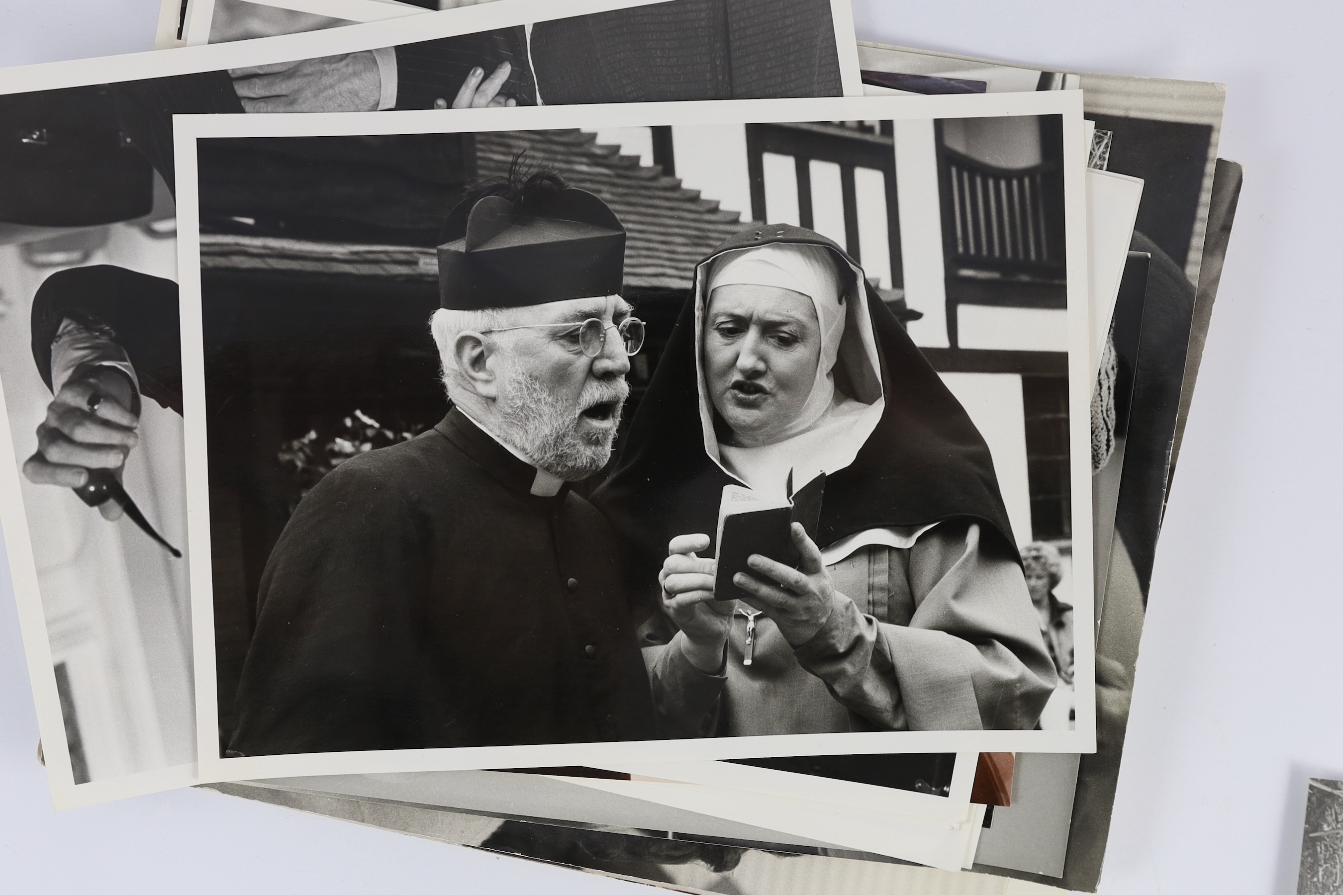 Lionel Jeffries (1926-2010) - Three signed black and white photographs of the actor/ director and 52 various other images showing him on set and between rehearsals, covering a large number of films, with theatre and othe